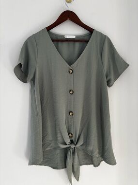 FSL Apparel Olive Tie Front Blouse | Casual Chic Minimal Luxe Top